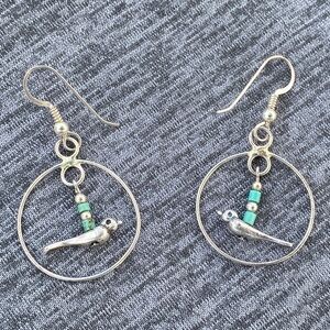 Vintage Sterling Silver and Natural Turquoise Native American Bird Earrings